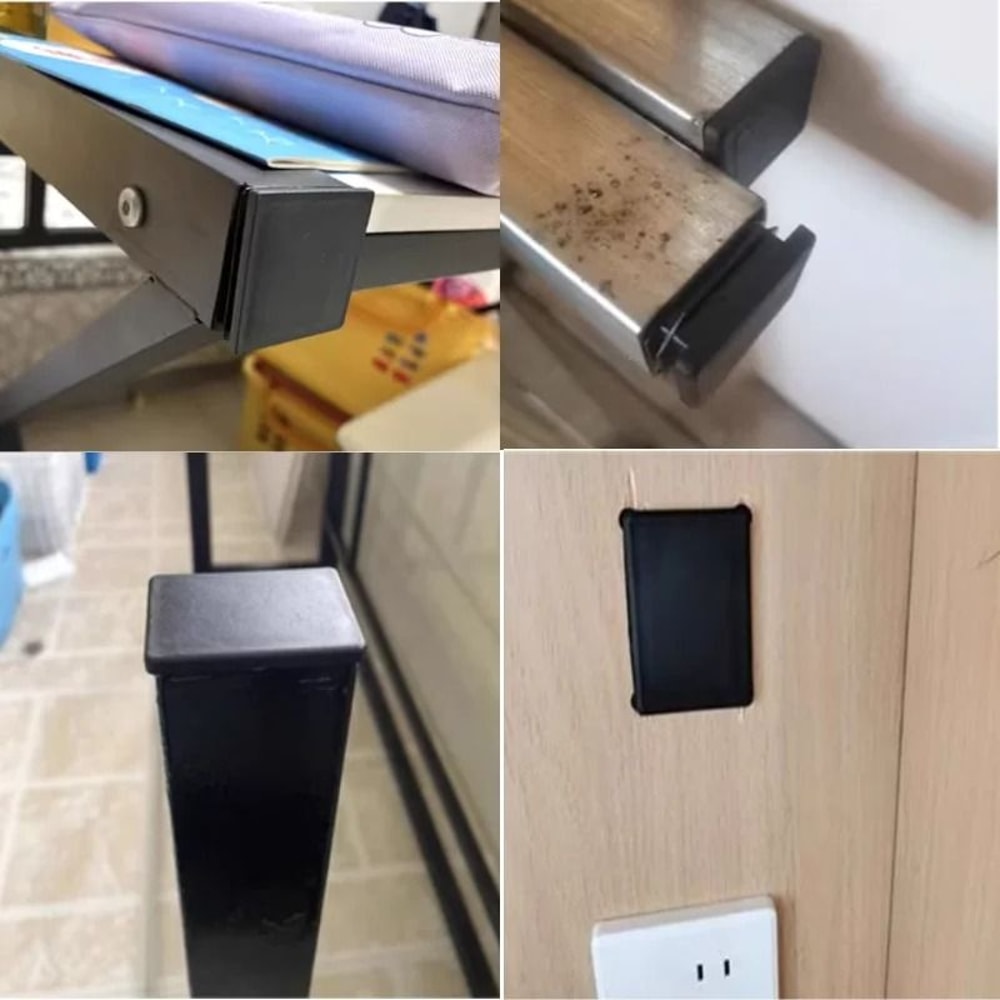Black Square Pipe Plug Furniture Leg End Caps Anti Slip Floor Protectors Set 1