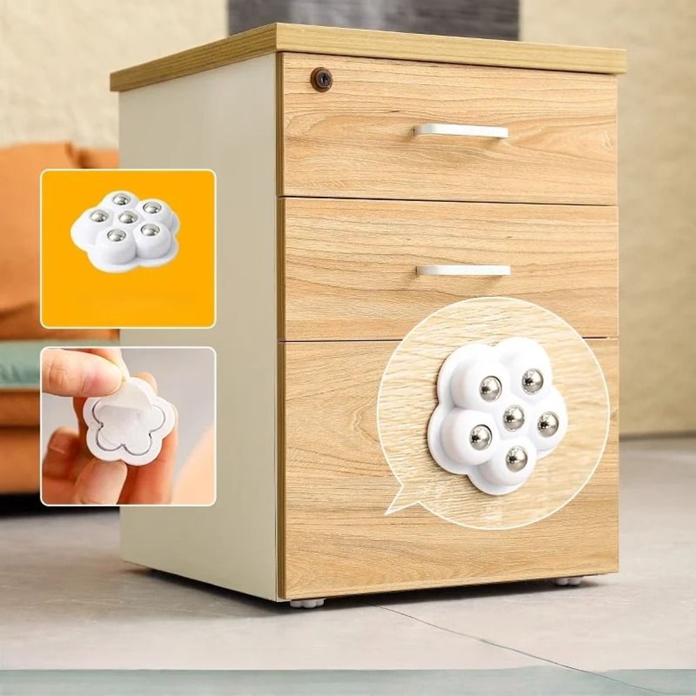 Self Adhesive Furniture Casters Universal Ball Wheels Silent Rotation Set 2