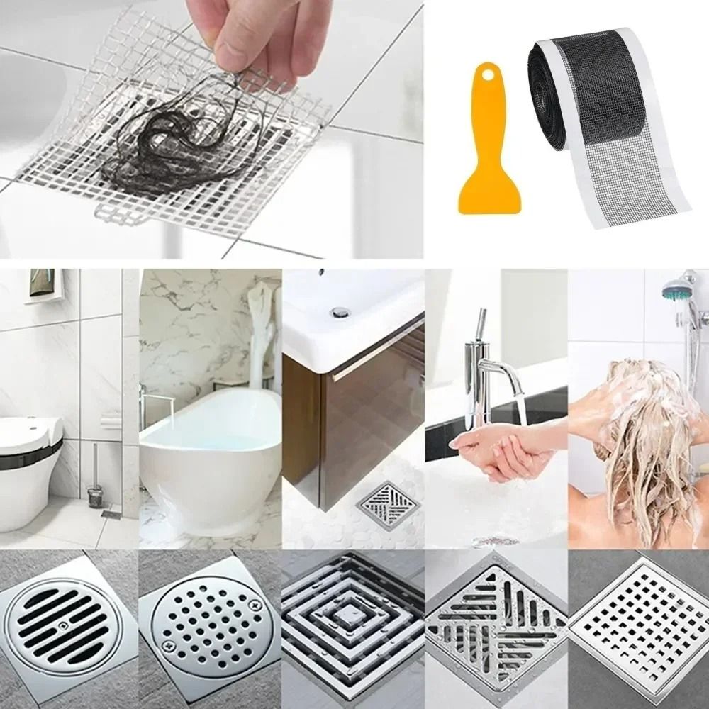 Self Adhesive Shower Drain Hair Catcher Disposable Mesh Floor Stickers 2