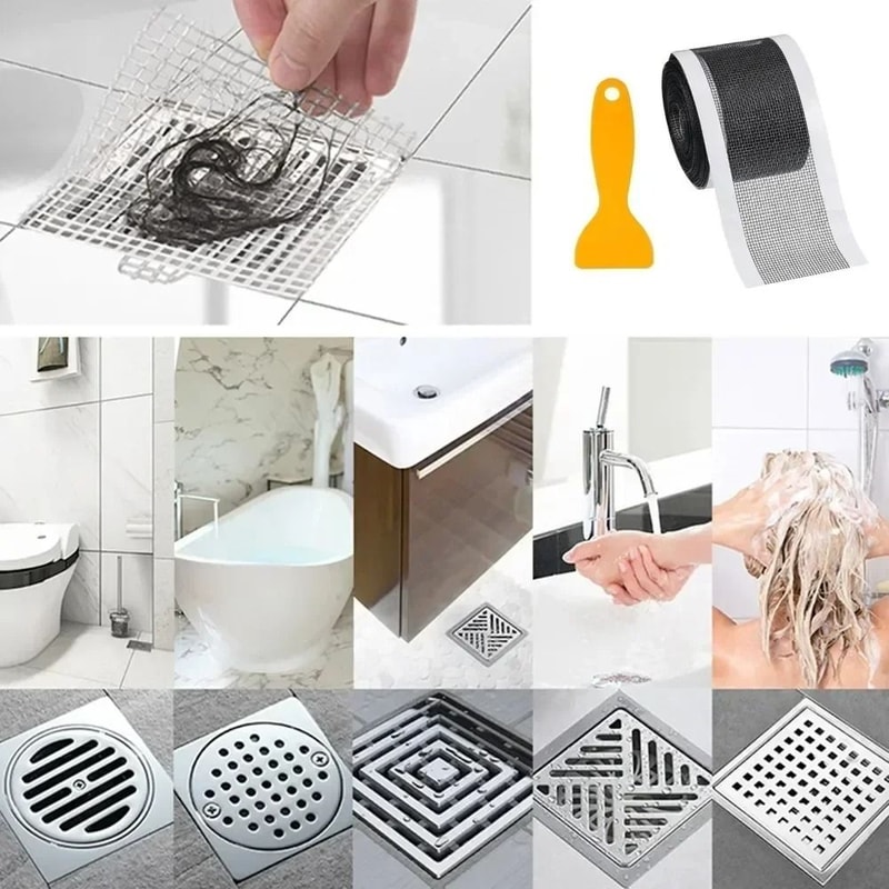 Self Adhesive Shower Drain Hair Catcher Disposable Mesh Floor Stickers 2