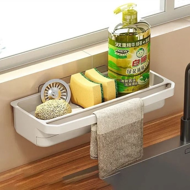 Kitchen Sink Drain Rack Self Draining Organizer Sponge And Soap Holder 7