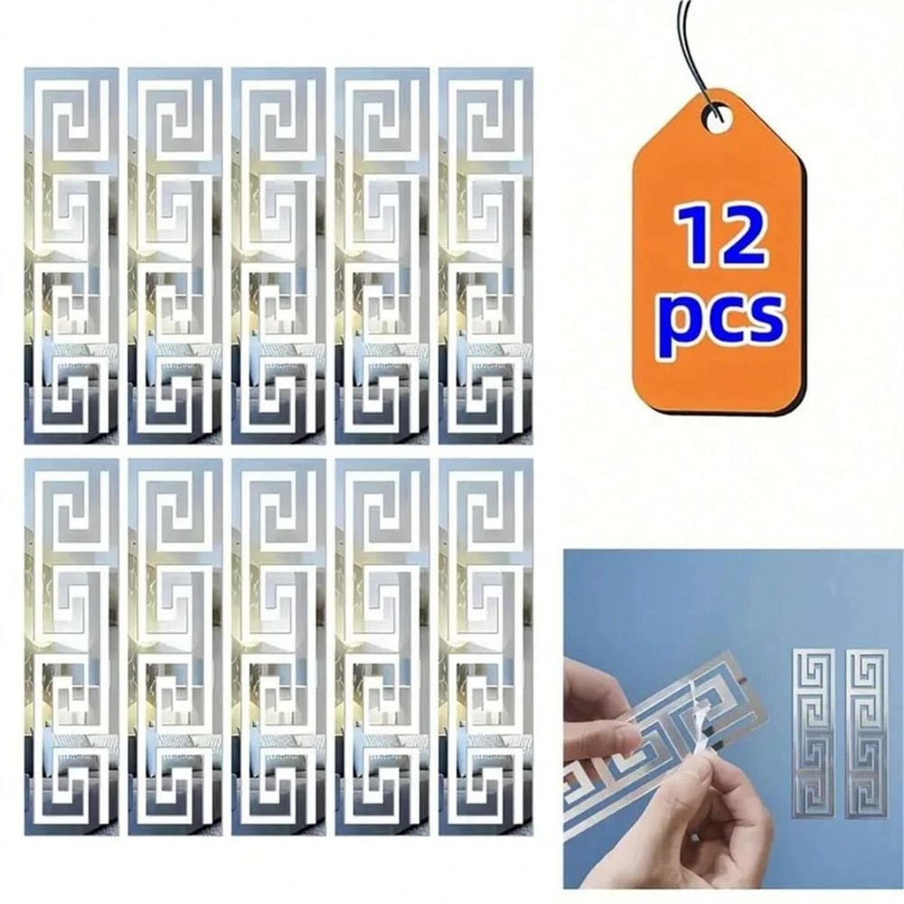 Self Adhesive 3D Mirror Wall Sticker Decorative Edge Set 8