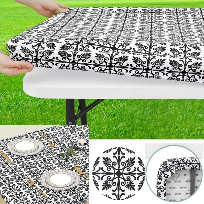 Elastic Fitted Plastic Tablecloth For Rectangle Tables 0