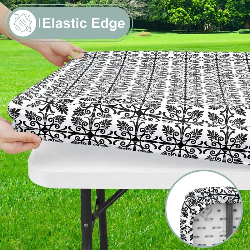 Elastic Fitted Plastic Tablecloth For Rectangle Tables 6