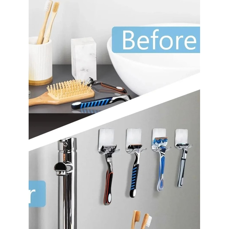 Stainless Steel Razor Holder Wall Mount Shaver Storage Hook Set 1