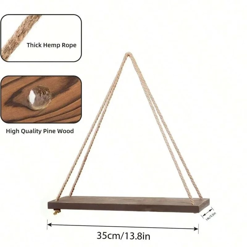 Wooden Hanging Rope Shelf Floating Wall Plant Display Tray 4