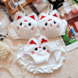 japanese cute plush winter bra without underwire for women