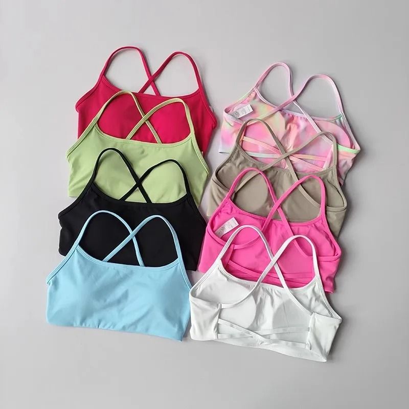 Womens Solid Color Cross Back Sports Bra With Chest Pad For Yoga Gym And Fitness 0