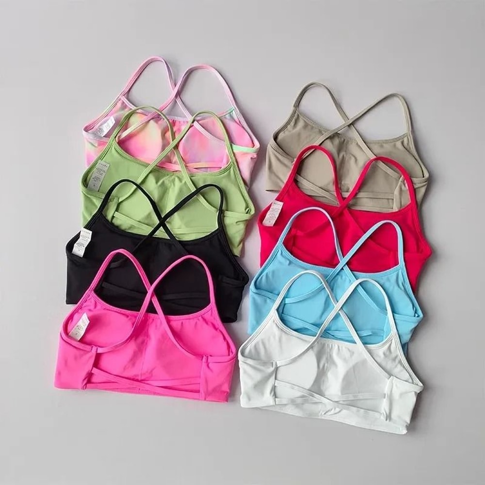 Womens Solid Color Cross Back Sports Bra With Chest Pad For Yoga Gym And Fitness 2