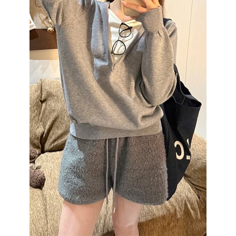 Womens Faux Lamb Fur High Waisted Winter Shorts Warm Fleece Korean Style Outerwear Hot Pants 3