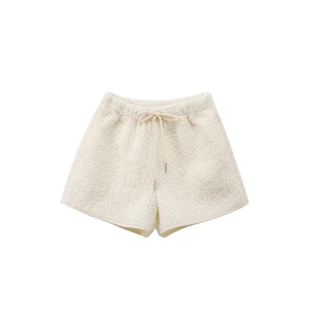 Womens Faux Lamb Fur High Waisted Winter Shorts Warm Fleece Korean Style Outerwear Hot Pants 6