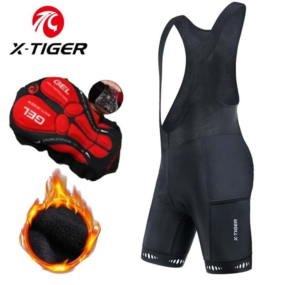 X Tiger Thermal Winter Cycling Bib Shorts Mens Fleece Padded MTB Road Bike Bib Pants With Back Pock 5