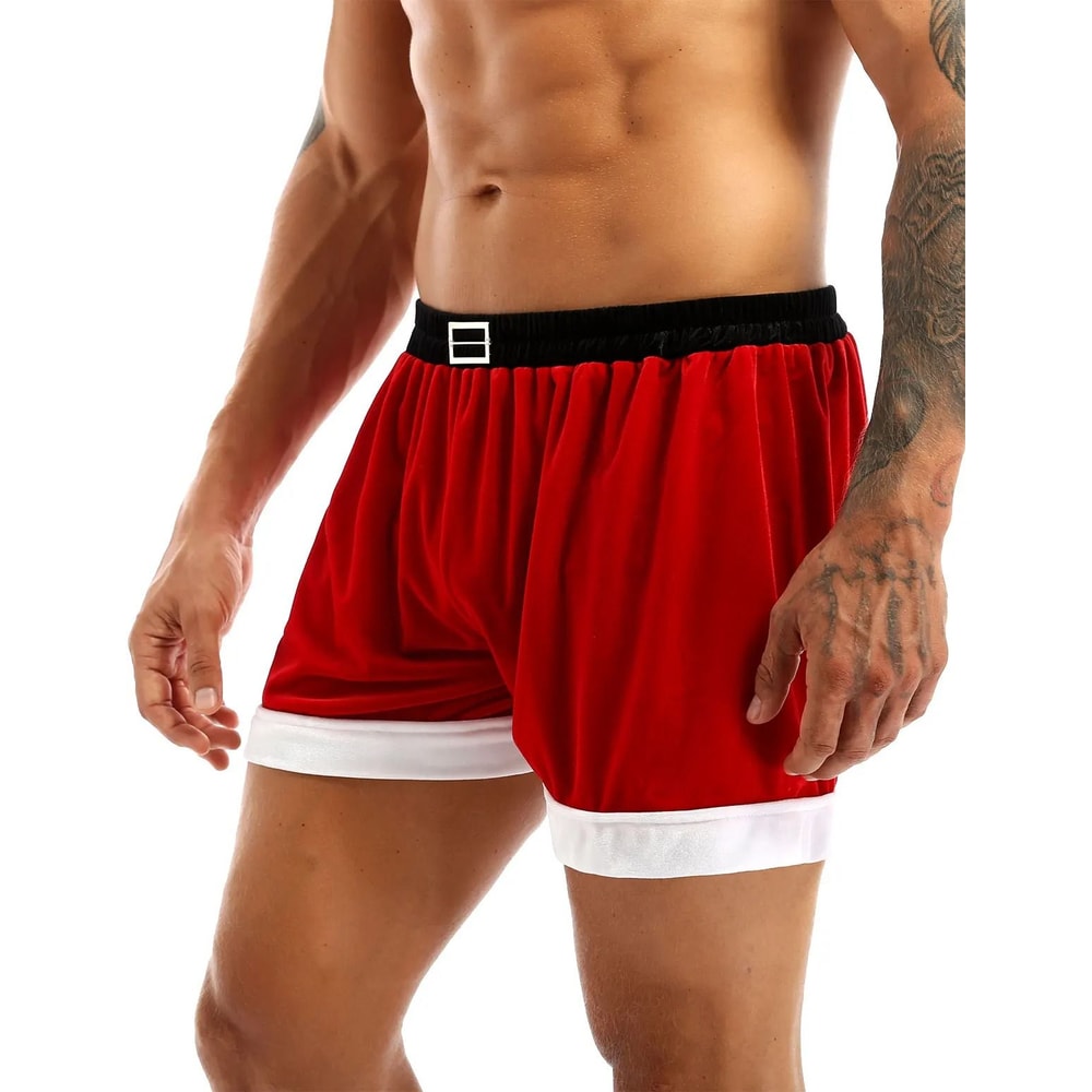 Mens Christmas Santa Claus Flannel Cosplay Shorts Sexy Holiday Boxer Costume 1