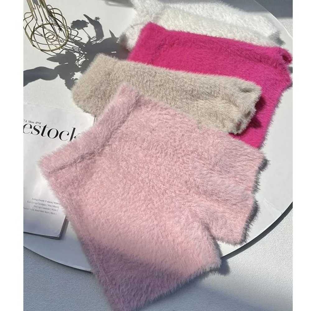 Womens Autumn Winter Faux Mink Knit Shorts Soft High Waist Elastic Homewear 0