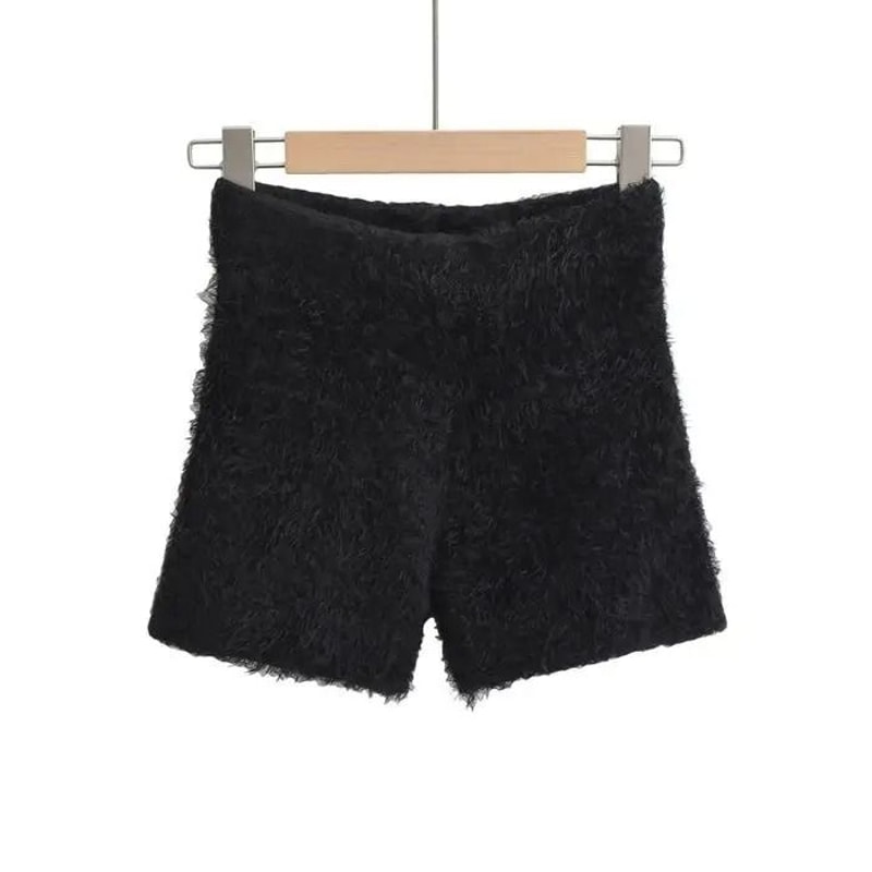 Womens Autumn Winter Faux Mink Knit Shorts Soft High Waist Elastic Homewear 9
