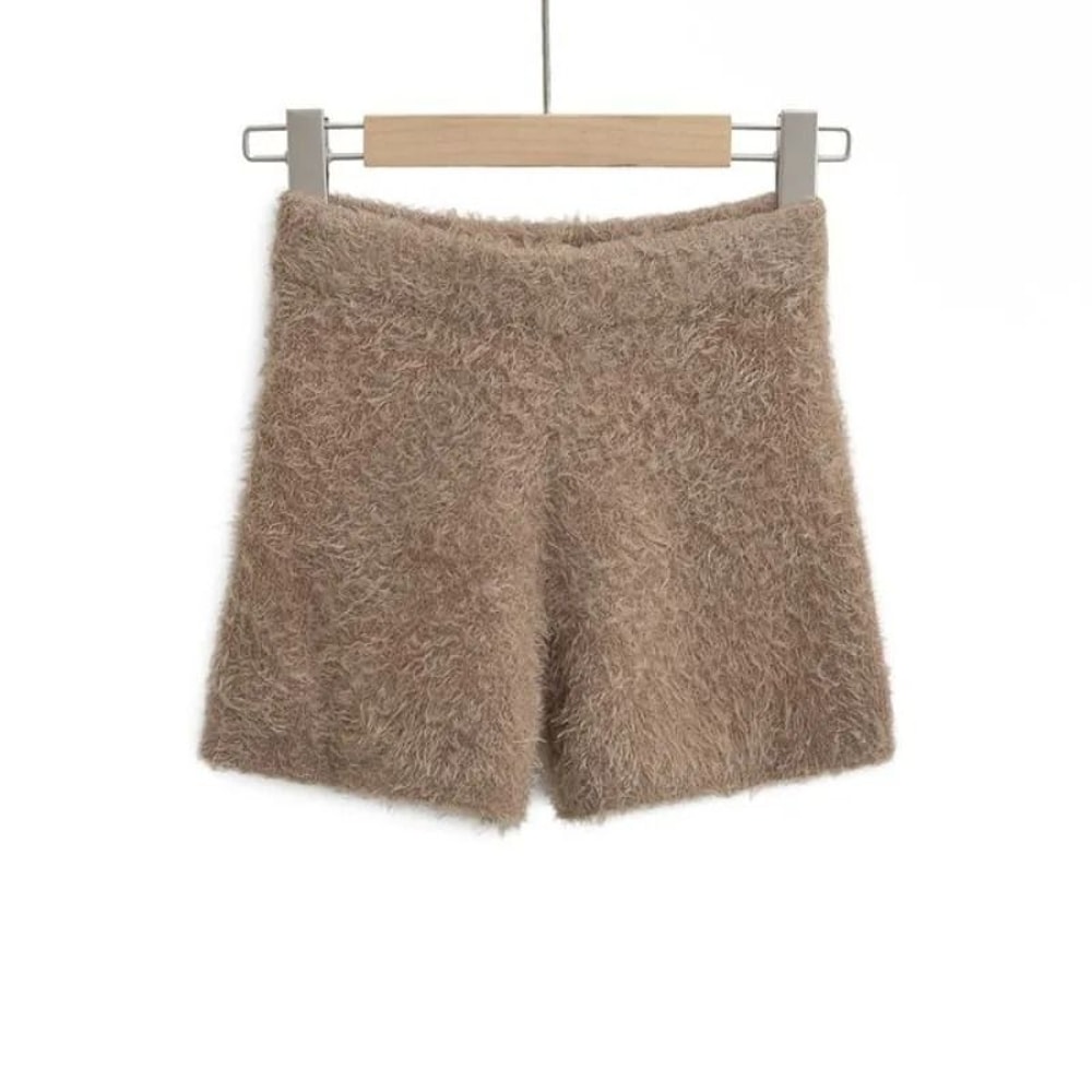 Womens Autumn Winter Faux Mink Knit Shorts Soft High Waist Elastic Homewear 10
