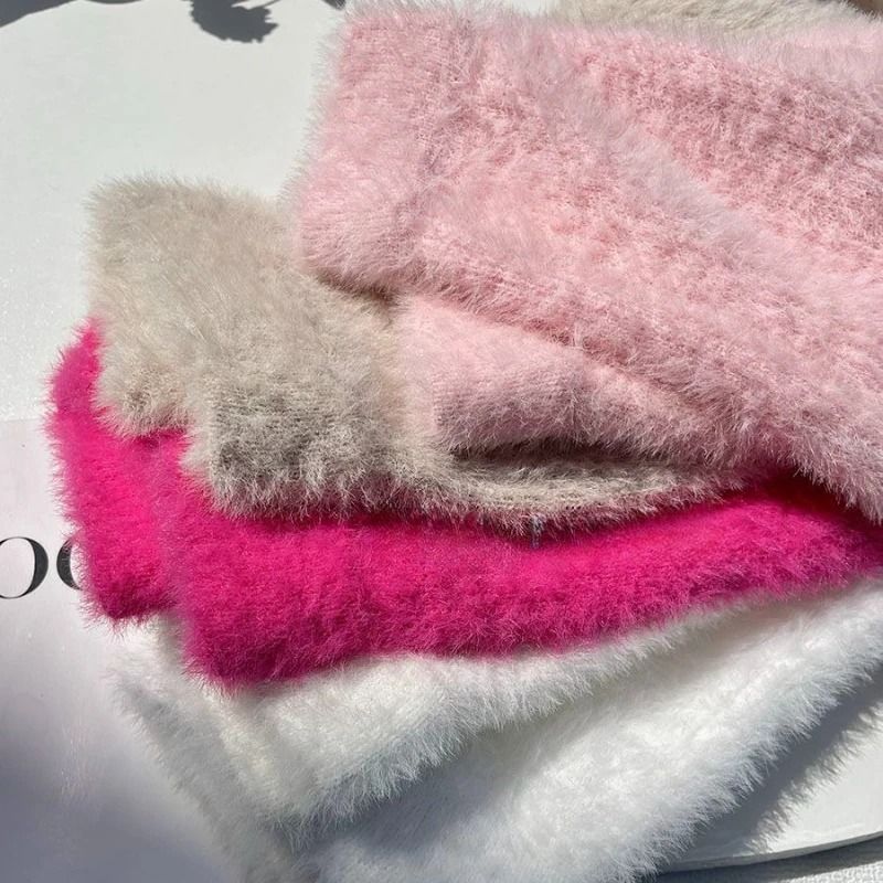 Womens Autumn Winter Faux Mink Knit Shorts Soft High Waist Elastic Homewear 1