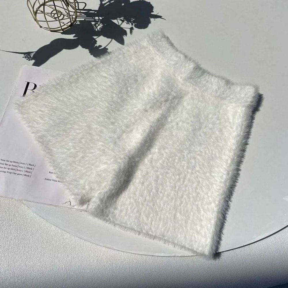 Womens Autumn Winter Faux Mink Knit Shorts Soft High Waist Elastic Homewear 8