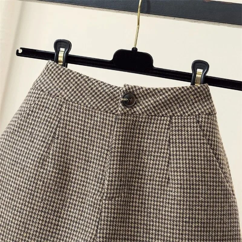 Thicker Houndstooth High Waist A Line Shorts For Women Warm Autumn Winter Korean Style 5