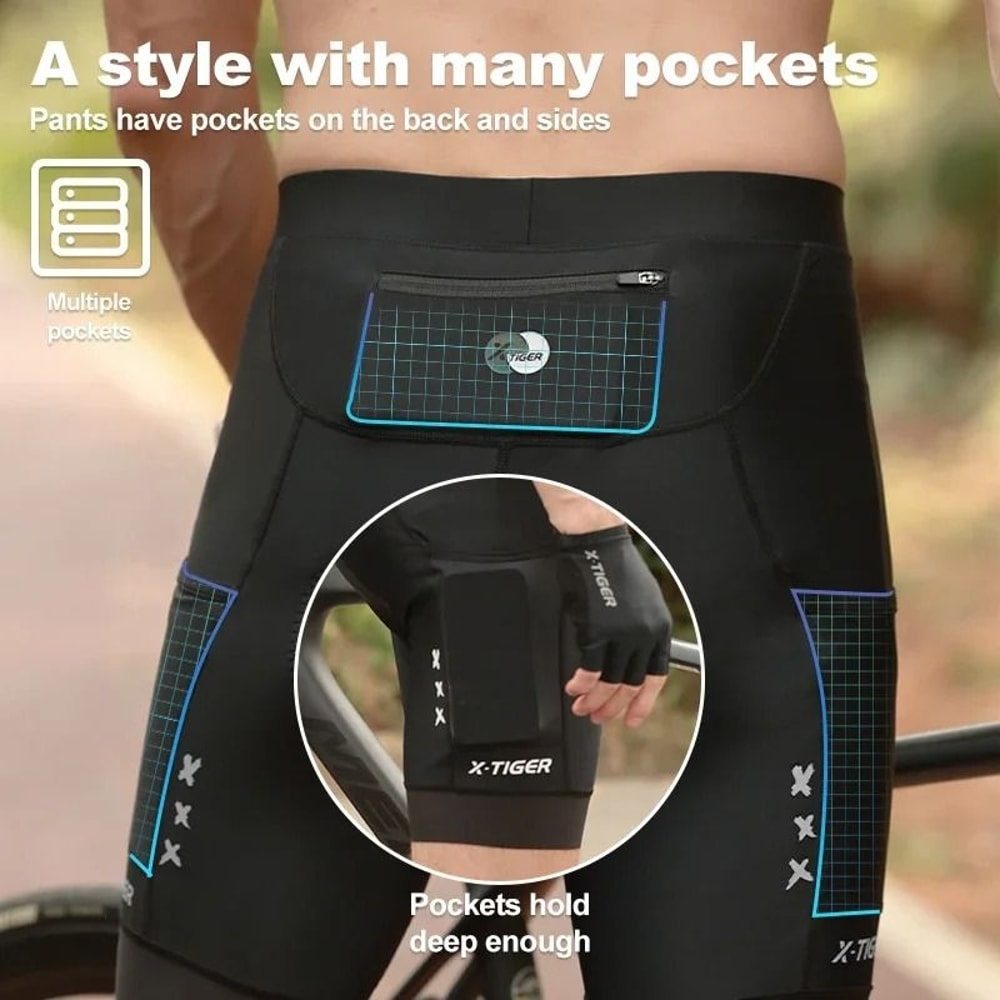 Mens Pro Shock Absorption Cycling Shorts With 5D Padding And Back Pockets 2