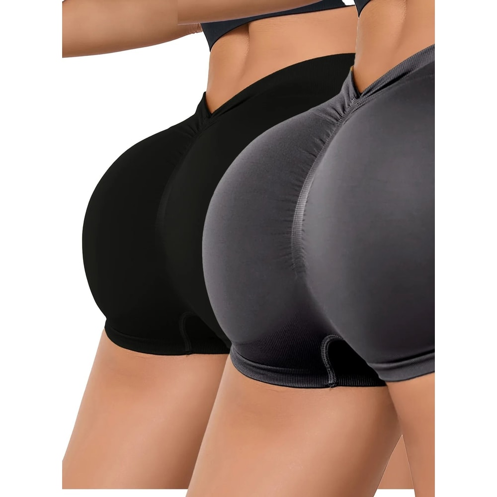 Womens High Waist Seamless Scrunch Butt Workout Shorts Two Piece Set 0