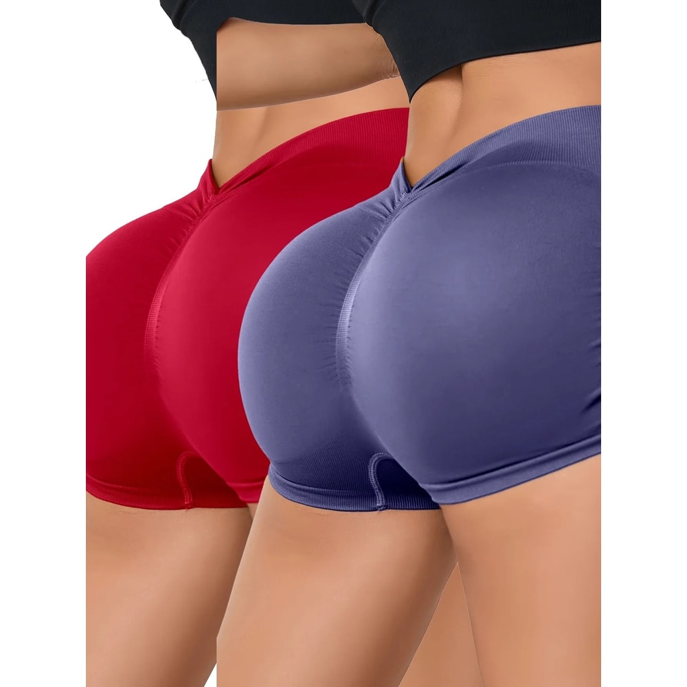 Womens High Waist Seamless Scrunch Butt Workout Shorts Two Piece Set 1