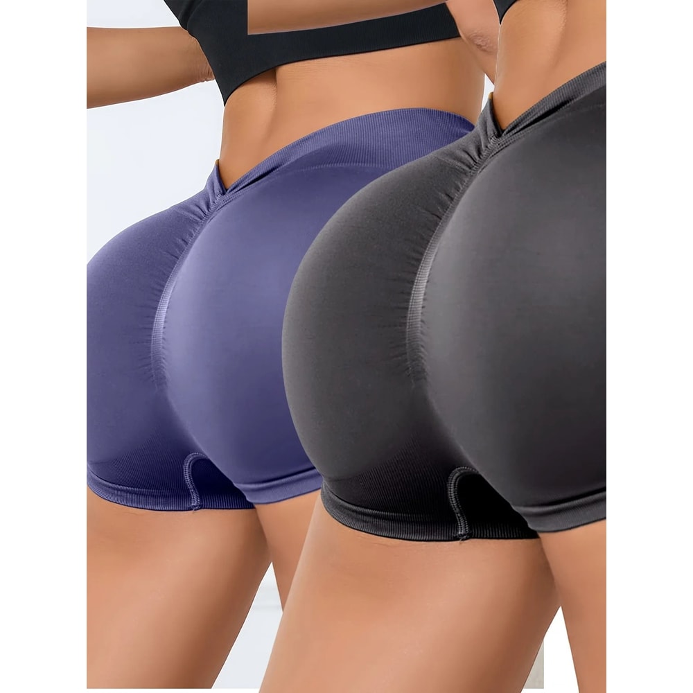 Womens High Waist Seamless Scrunch Butt Workout Shorts Two Piece Set 2