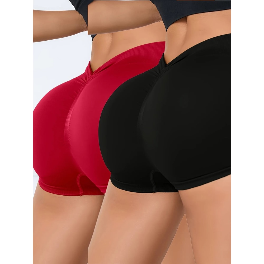 Womens High Waist Seamless Scrunch Butt Workout Shorts Two Piece Set 4