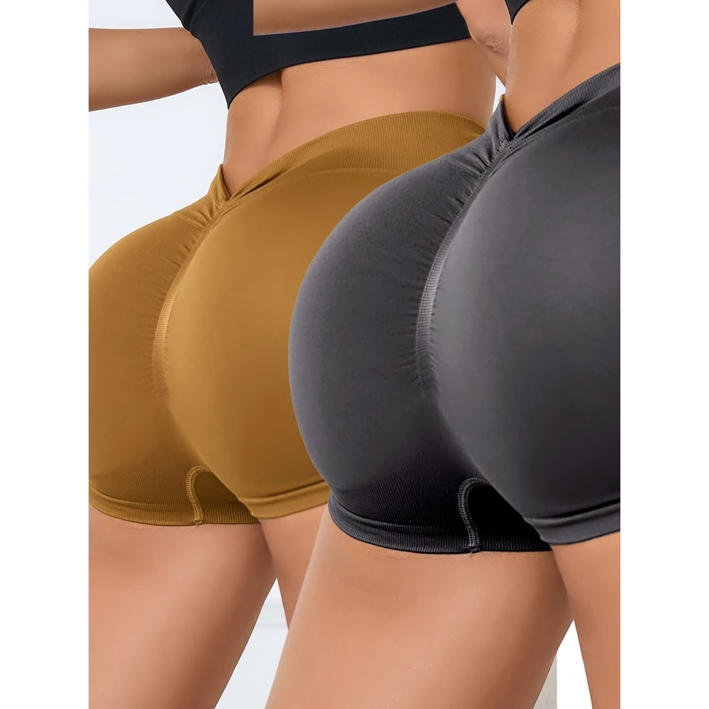 Womens High Waist Seamless Scrunch Butt Workout Shorts Two Piece Set 9