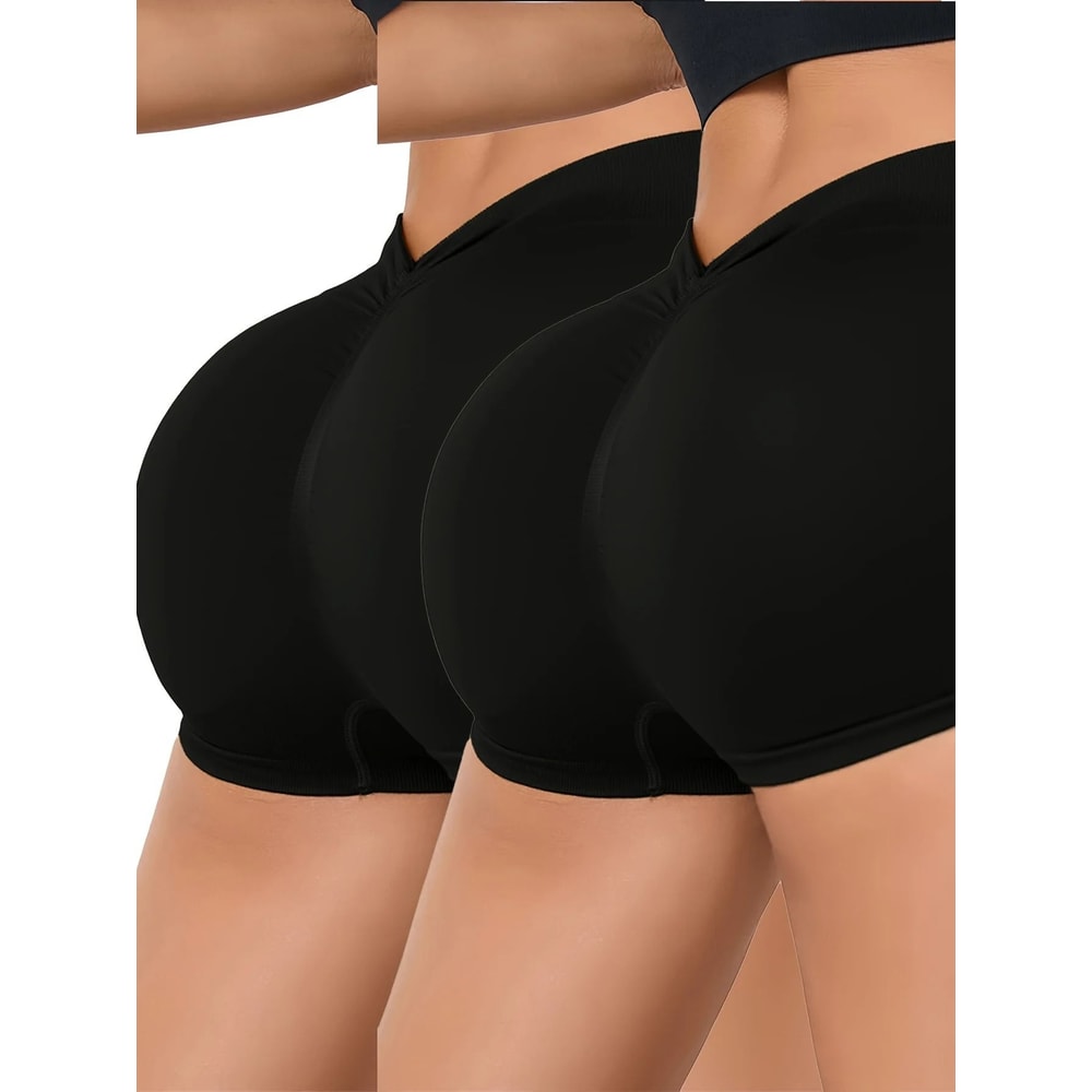 Womens High Waist Seamless Scrunch Butt Workout Shorts Two Piece Set 7