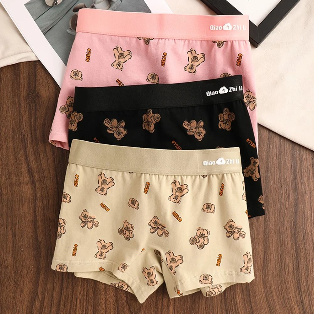 Womens Cotton Bear Print Panties Three Pack For Autumn And Winter Comfort 5