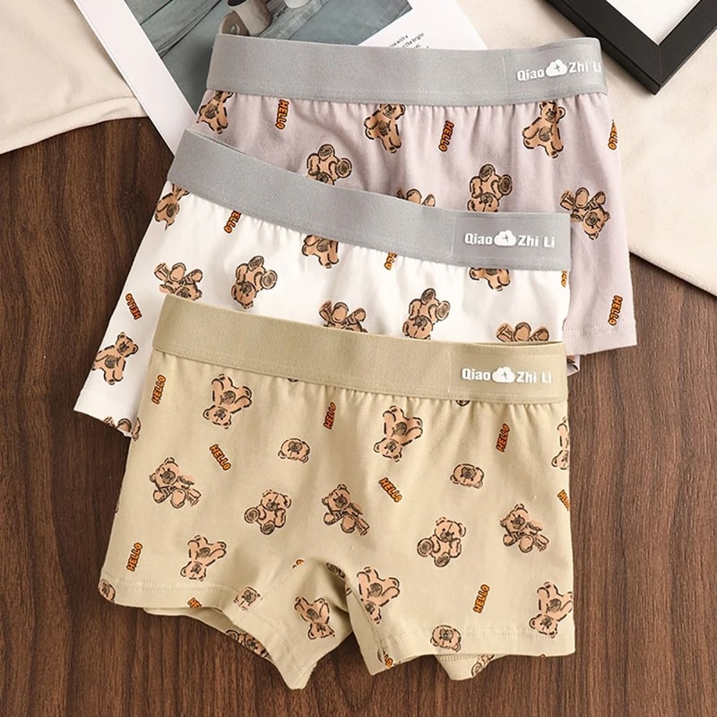 Womens Cotton Bear Print Panties Three Pack For Autumn And Winter Comfort 6