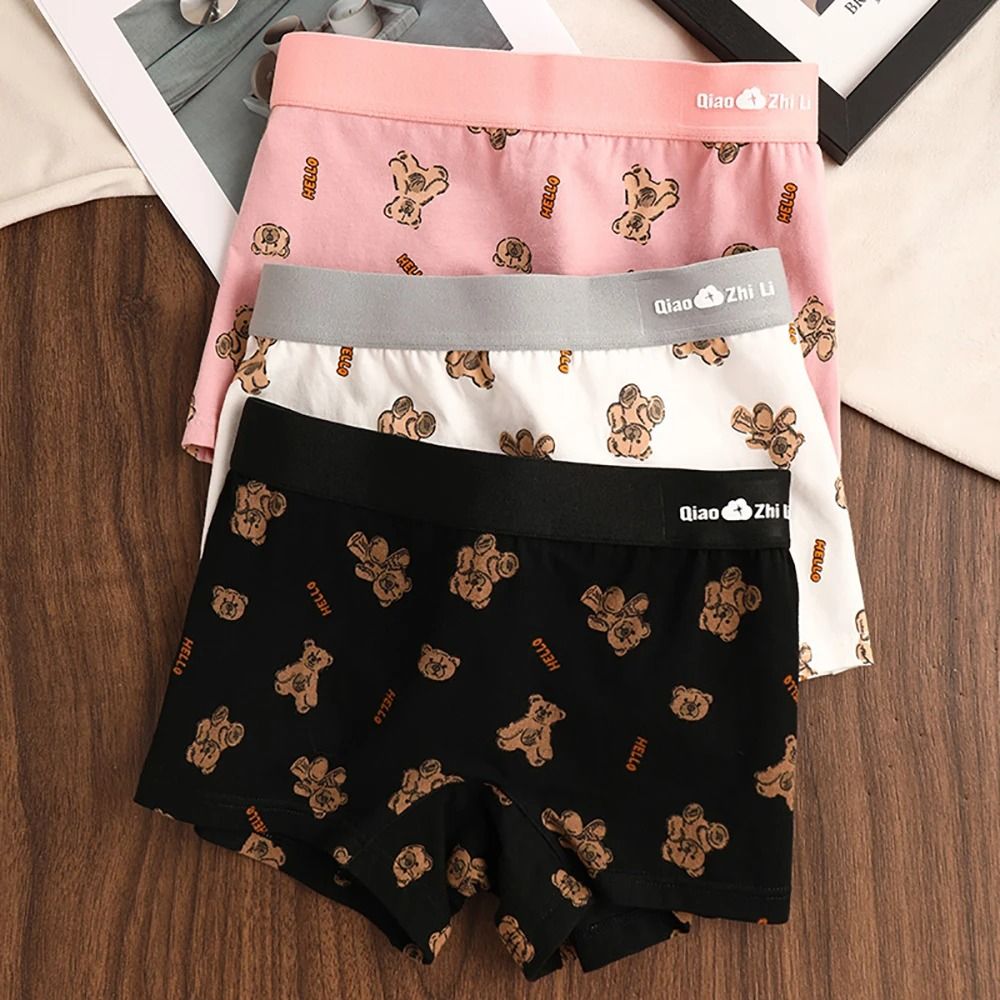 Womens Cotton Bear Print Panties Three Pack For Autumn And Winter Comfort 8