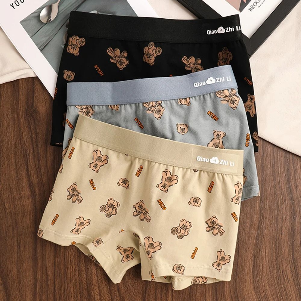Womens Cotton Bear Print Panties Three Pack For Autumn And Winter Comfort 11