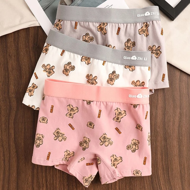 Womens Cotton Bear Print Panties Three Pack For Autumn And Winter Comfort 7