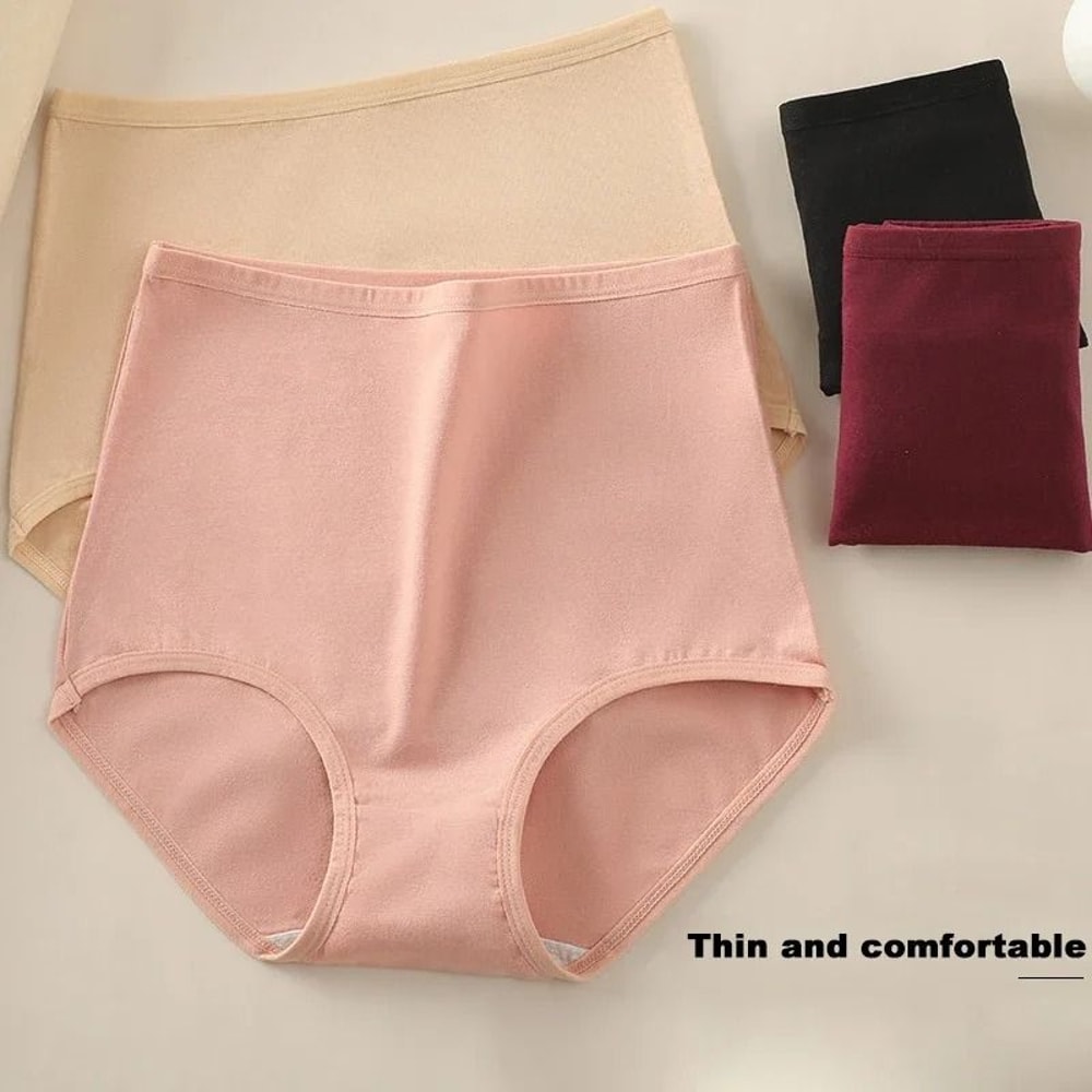 Womens Plus Size Cotton High Waist Briefs Breathable Comfort Underwear Three Piece Set 1