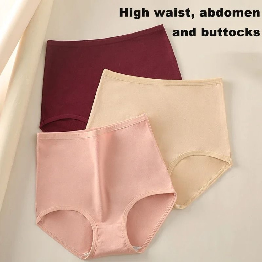 Womens Plus Size Cotton High Waist Briefs Breathable Comfort Underwear Three Piece Set 2