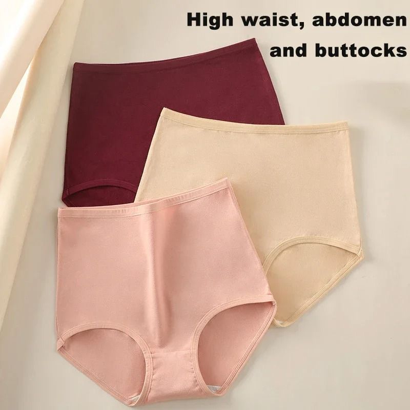 Womens Plus Size Cotton High Waist Briefs Breathable Comfort Underwear Three Piece Set 2