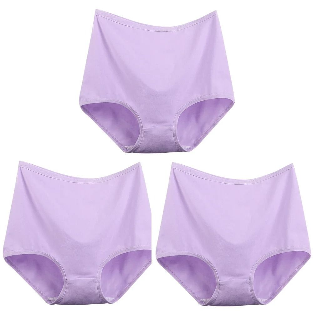 Womens Plus Size Cotton High Waist Briefs Breathable Comfort Underwear Three Piece Set 10