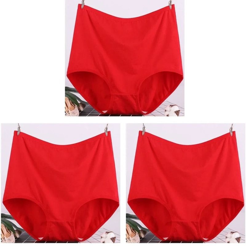Womens Plus Size Cotton High Waist Briefs Breathable Comfort Underwear Three Piece Set 12