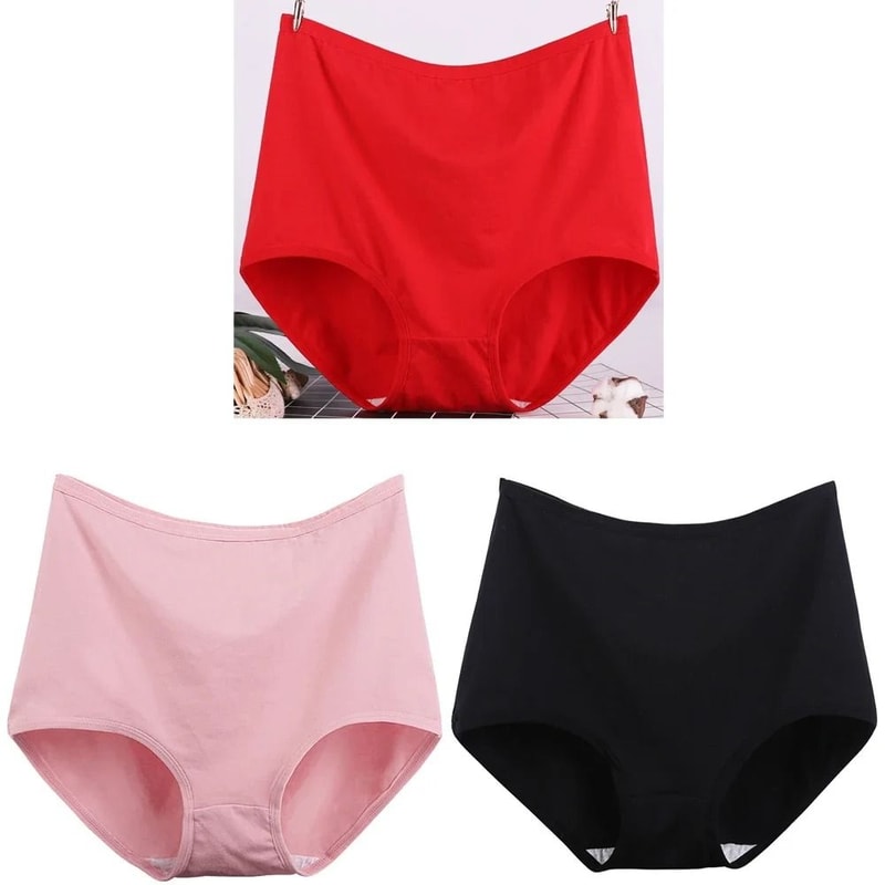 Womens Plus Size Cotton High Waist Briefs Breathable Comfort Underwear Three Piece Set 13