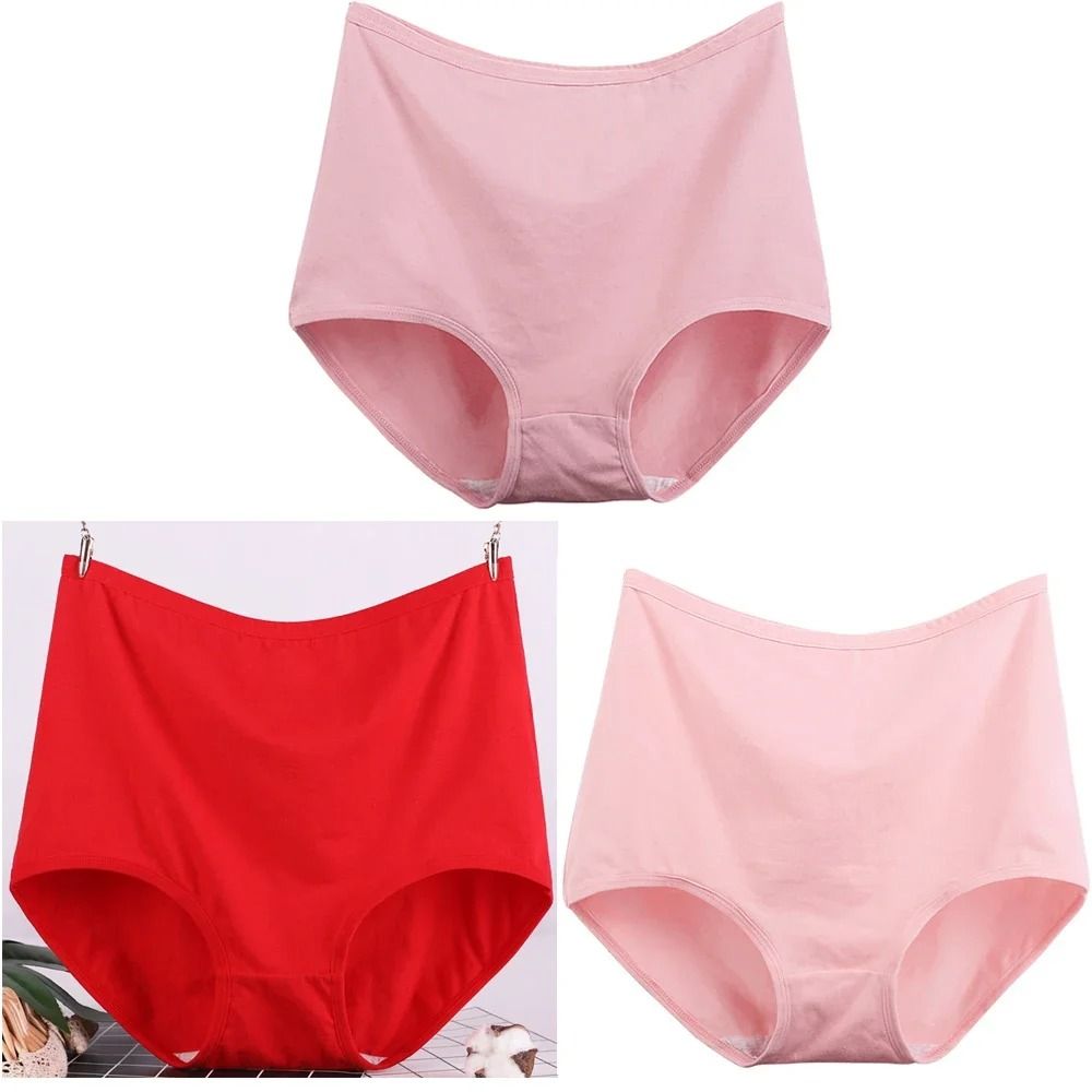 Womens Plus Size Cotton High Waist Briefs Breathable Comfort Underwear Three Piece Set 16