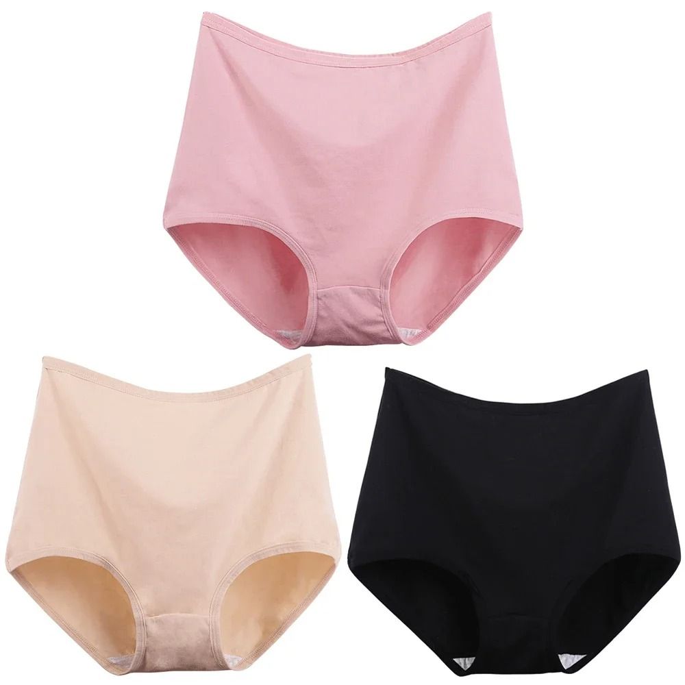 Womens Plus Size Cotton High Waist Briefs Breathable Comfort Underwear Three Piece Set 6