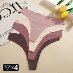 womens seamless ice silk thong underwear ultra thin breathable low waist invisible panties four piece set