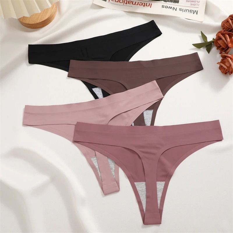 Womens Seamless Ice Silk Thong Underwear Ultra Thin Breathable Low Waist Invisible Panties Four Pie 3