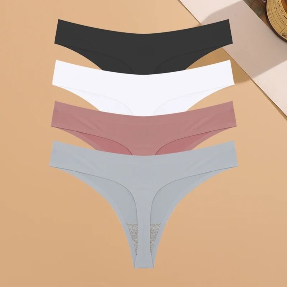Womens Seamless Ice Silk Thong Underwear Ultra Thin Breathable Low Waist Invisible Panties Four Pie 8