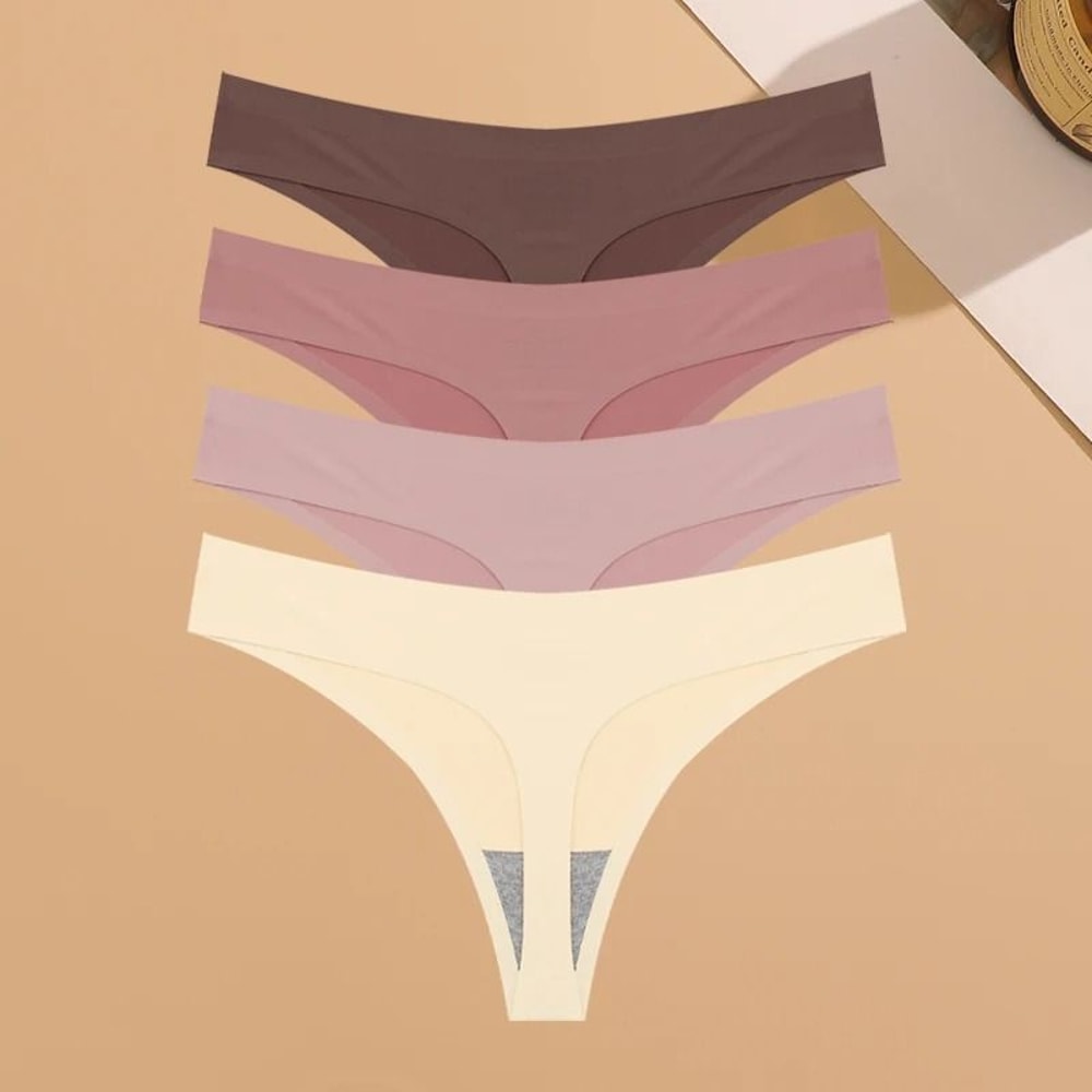 Womens Seamless Ice Silk Thong Underwear Ultra Thin Breathable Low Waist Invisible Panties Four Pie 10