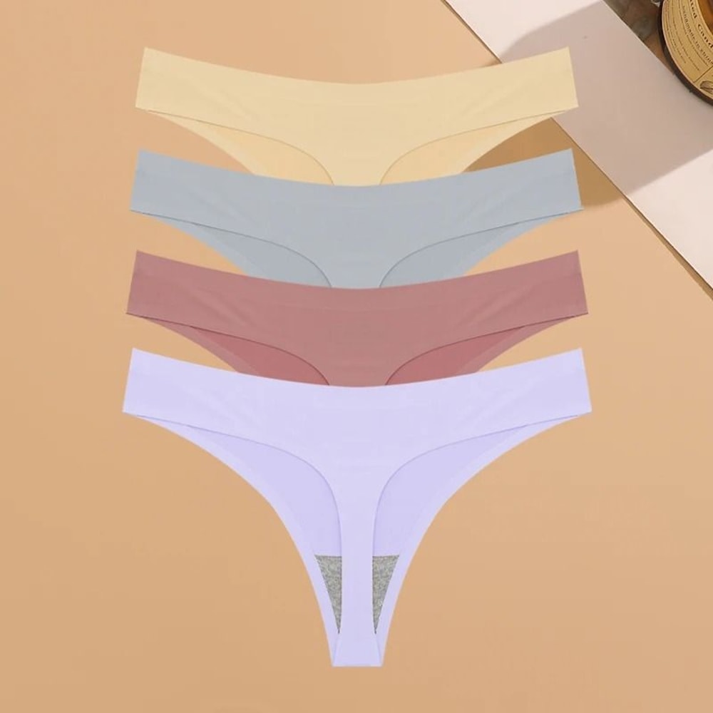 Womens Seamless Ice Silk Thong Underwear Ultra Thin Breathable Low Waist Invisible Panties Four Pie 11