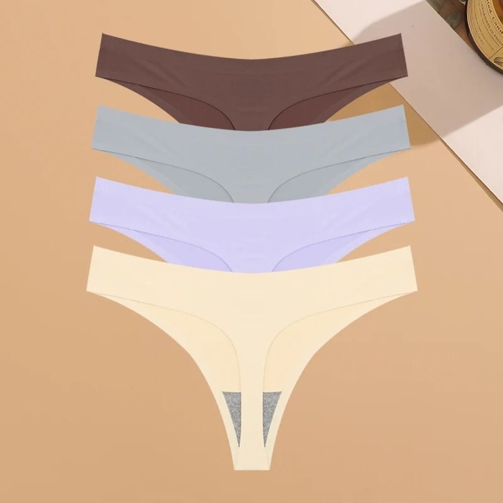 Womens Seamless Ice Silk Thong Underwear Ultra Thin Breathable Low Waist Invisible Panties Four Pie 13