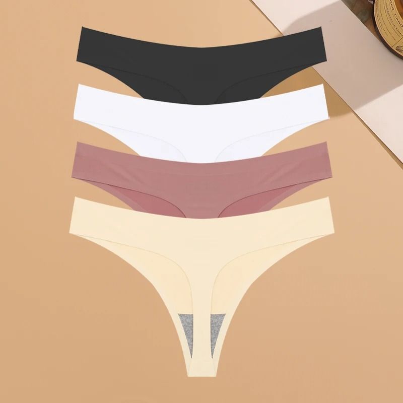 Womens Seamless Ice Silk Thong Underwear Ultra Thin Breathable Low Waist Invisible Panties Four Pie 5